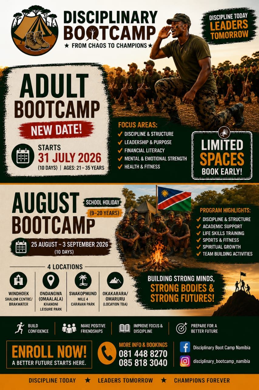 Official flyer: Adult Boot Camp starting 31 July 2026 and August Boot Camp 25 August to 3 September 2026