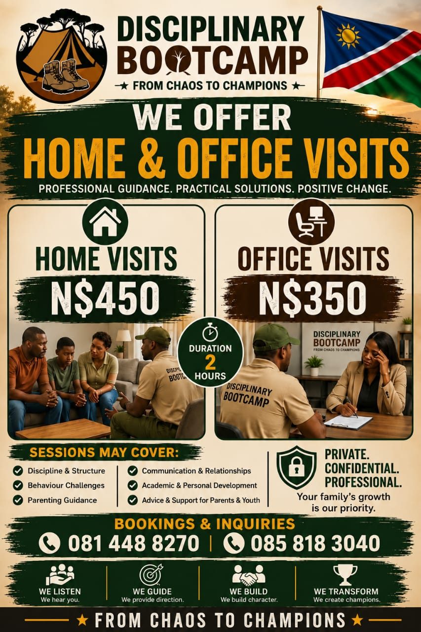 Official flyer: Home visits N$450 and office visits N$350