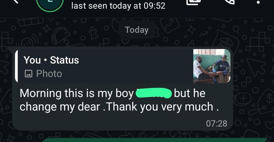 WhatsApp status from a parent: this is my boy but he changed, thank you very much